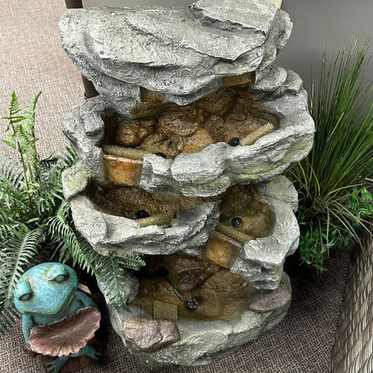 Cascading 4 Tier Stone Tower Patio Water Fountain