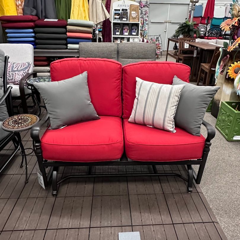 Hanamint Berkshire Best Patio Loveseat Glider in stock at Jacobs Custom Living