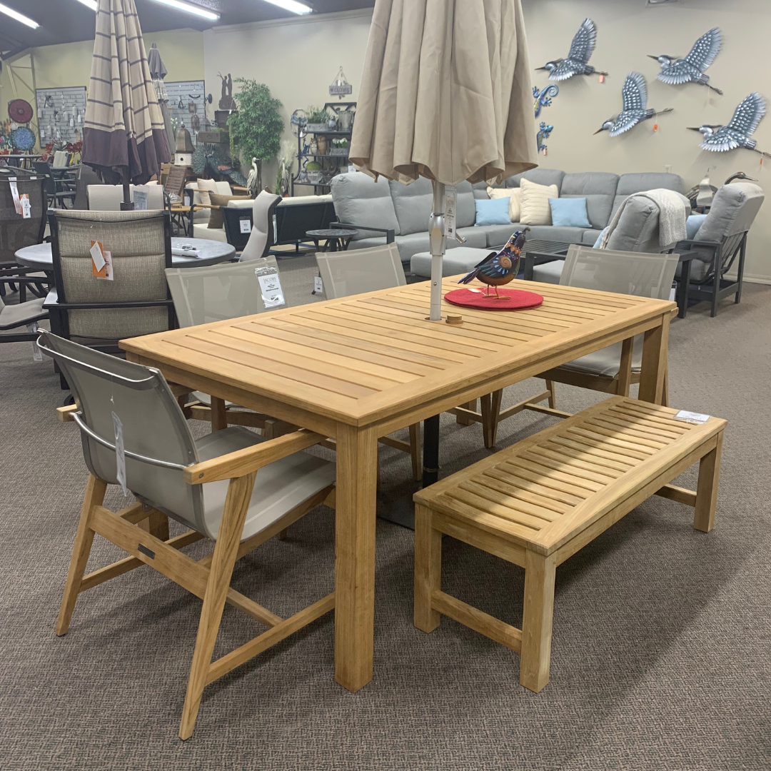 Kingsley-Bate Marin Teak Patio Dining Arm Chair Taupe is available at Jacobs Custom Living in Spokane WA.