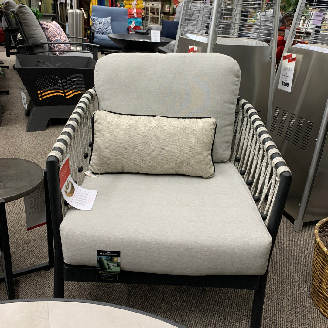 Sunbrella Lumbar Outdoor Patio Throw Pillow in Cream with Black Welt is available at Jacobs Custom Living in Spokane Valley, WA.