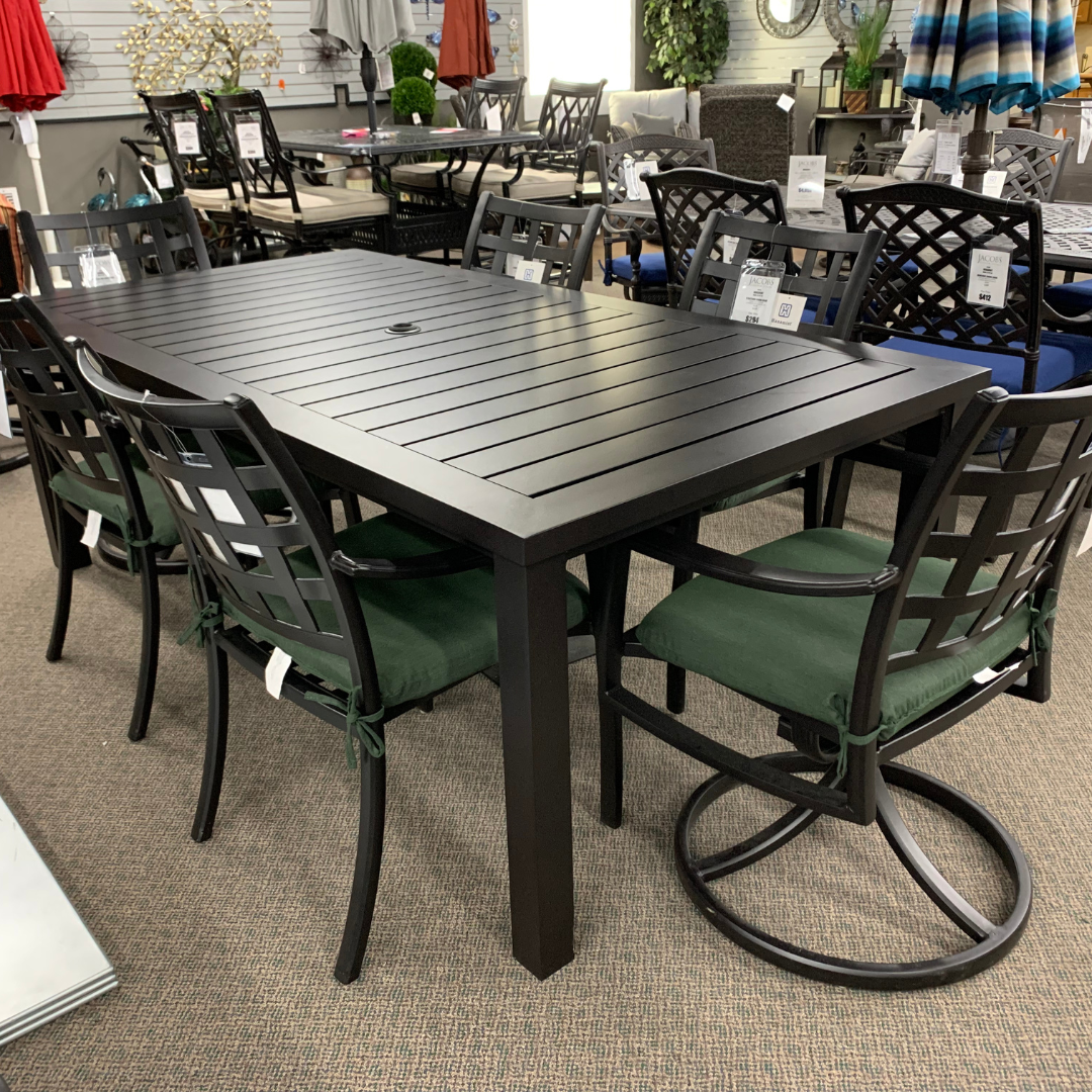 Hanamint Sherwood Dining Set is available at Jacobs Custom Living Spokane Valley showroom. 