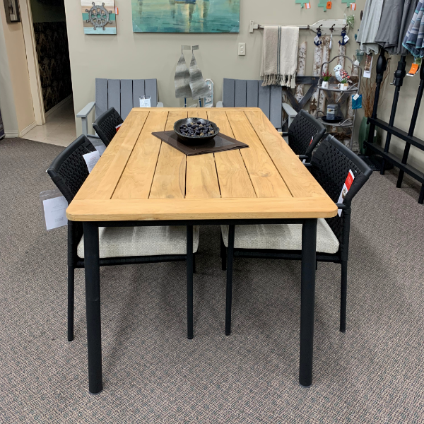 Alfresco Home Elle Meridian 71" Teak Top Dining Table with Umbrella Hole at Jacobs Custom Living Spokane Valley WA, 99037